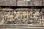 Prambanan - Ramayana reliefs of Shiva Temple. Scene 3: The royal rsi Vishvamitra receives visit from Dasharatha. 